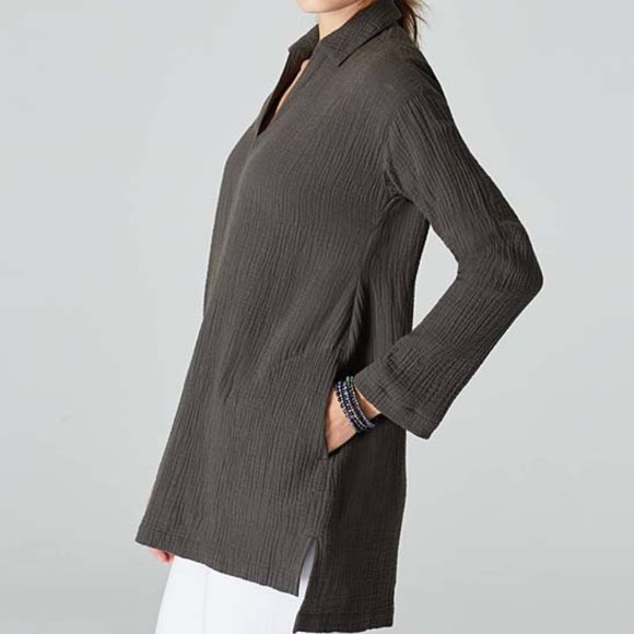 J. Jill Tops - J.Jill  Crinkle, Woven 100% Cotton tunic Charcoal